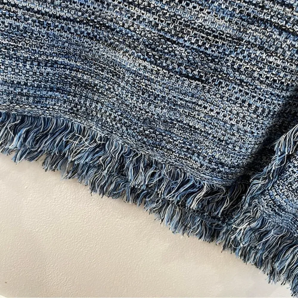 Anthro Holding Horses Fringe Sweater Dress Blue‎ Sleeveless Knit Size M